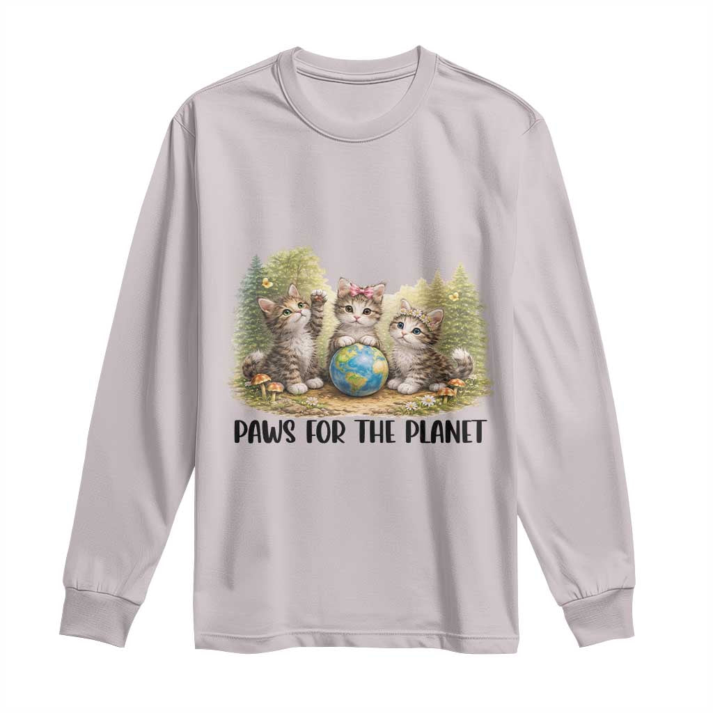 Earth Day Cat Lover Long Sleeve Shirt Paws For The Planet TS12 Ice Gray Print Your Wear