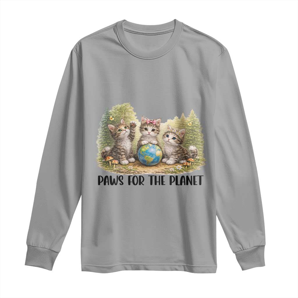 Earth Day Cat Lover Long Sleeve Shirt Paws For The Planet TS12 Sport Gray Print Your Wear