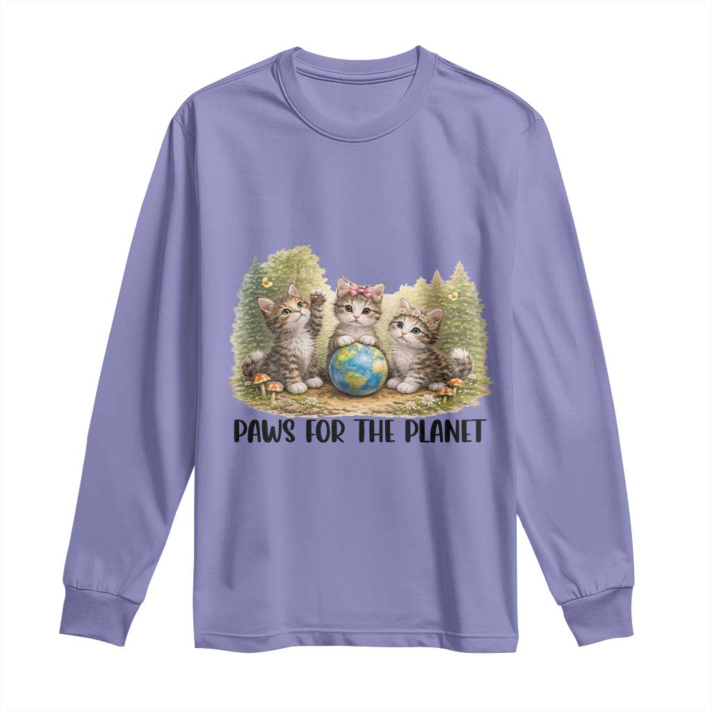 Earth Day Cat Lover Long Sleeve Shirt Paws For The Planet TS12 Violet Print Your Wear
