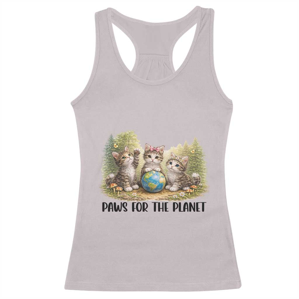 Earth Day Cat Lover Racerback Tank Top Paws For The Planet TS12 Ice Gray Print Your Wear