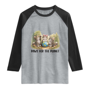 Earth Day Cat Lover Raglan Shirt Paws For The Planet TS12 Heather Gray Black Print Your Wear