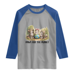 Earth Day Cat Lover Raglan Shirt Paws For The Planet TS12 Sport Gray Royal Print Your Wear