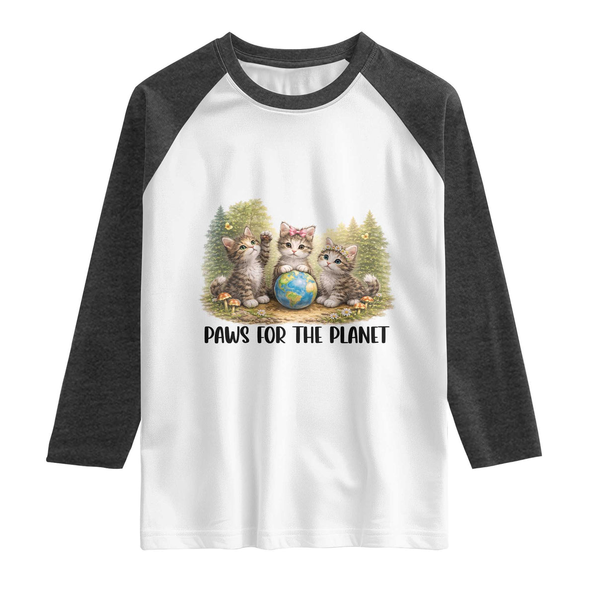 Earth Day Cat Lover Raglan Shirt Paws For The Planet TS12 White Heather Charcoal Print Your Wear
