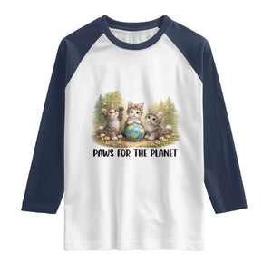 Earth Day Cat Lover Raglan Shirt Paws For The Planet TS12 White Navy Print Your Wear