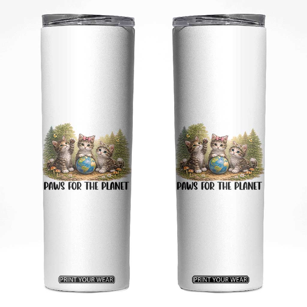 Earth Day Cat Lover Skinny Tumbler Paws For The Planet TS12 White Print Your Wear
