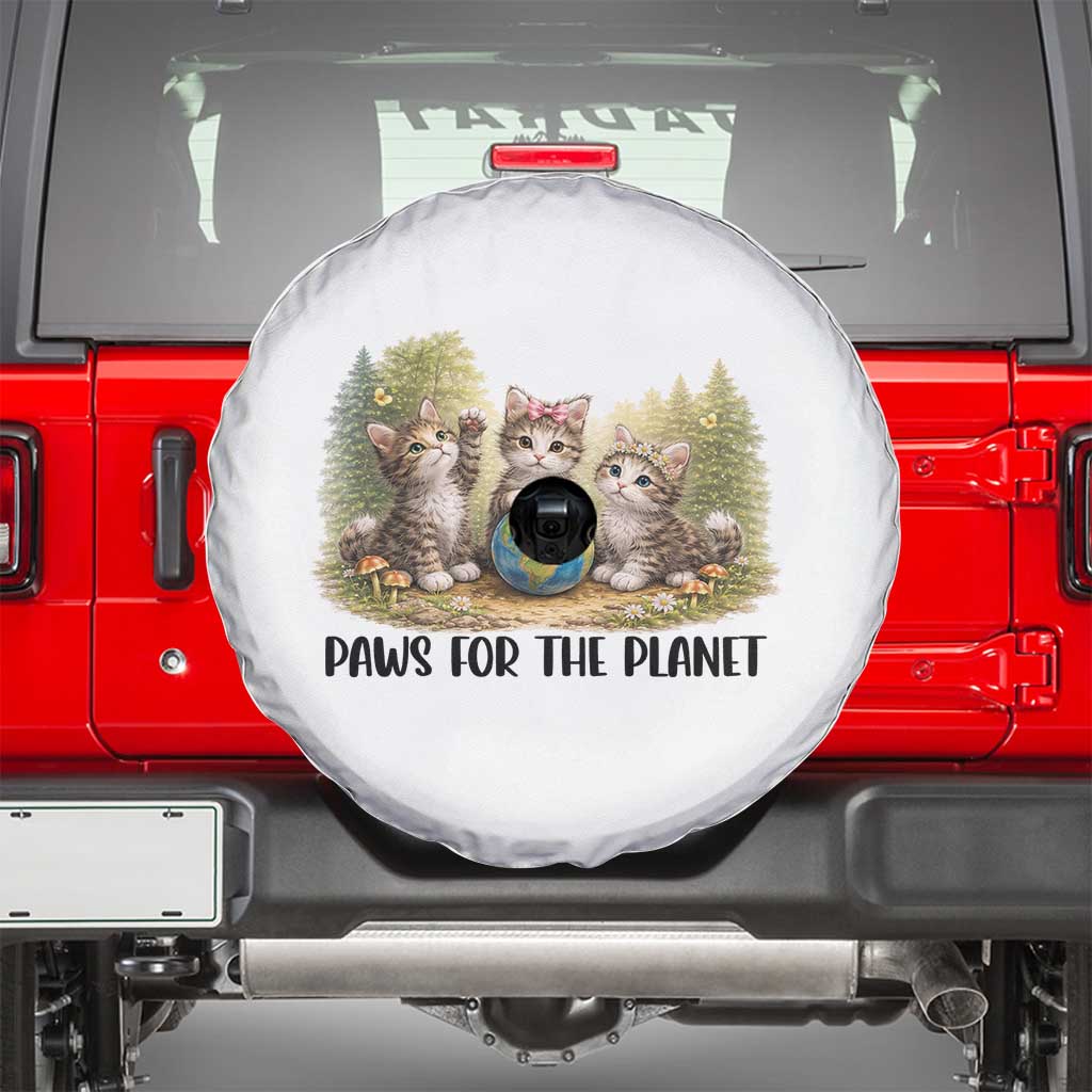 Earth Day Cat Lover Spare Tire Cover Paws For The Planet TS12 White Print Your Wear