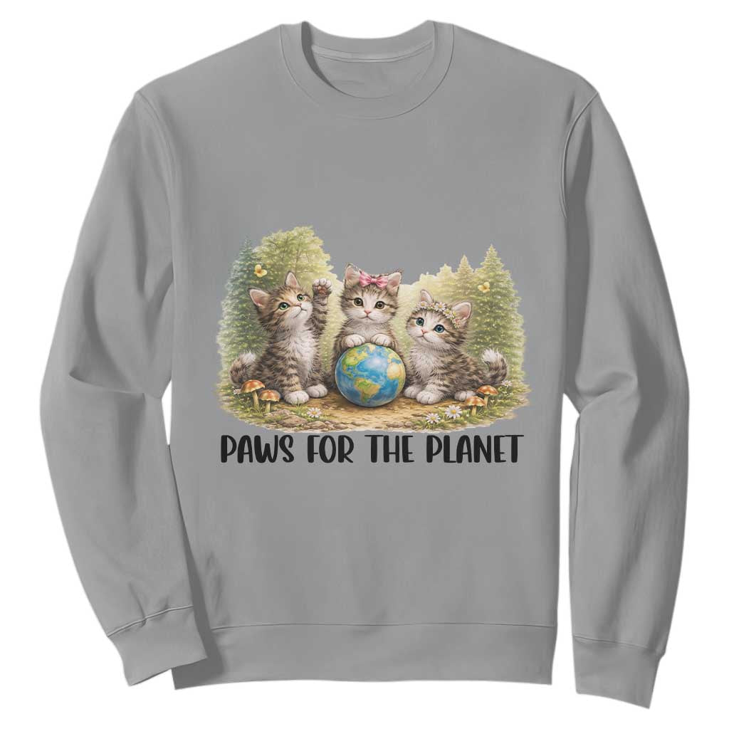 Earth Day Cat Lover Sweatshirt Paws For The Planet TS12 Sport Gray Print Your Wear