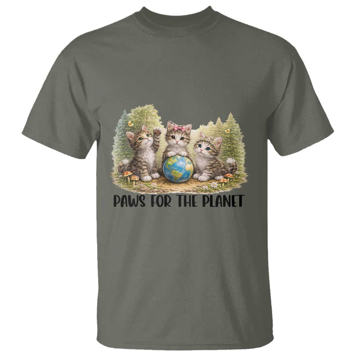 Earth Day Cat Lover T Shirt Paws For The Planet TS12 Military Green Print Your Wear