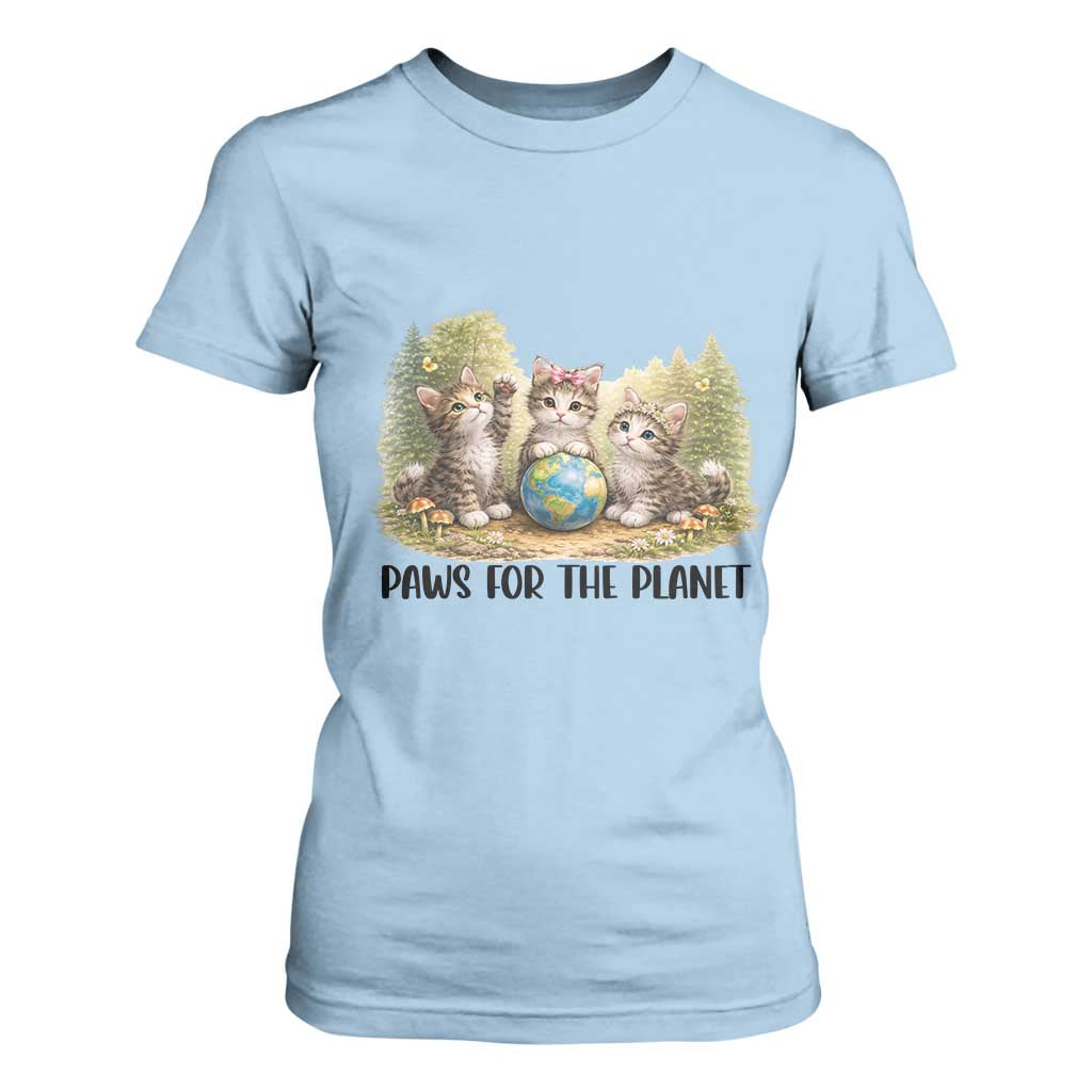 Earth Day Cat Lover T Shirt For Women Paws For The Planet TS12 Light Blue Print Your Wear