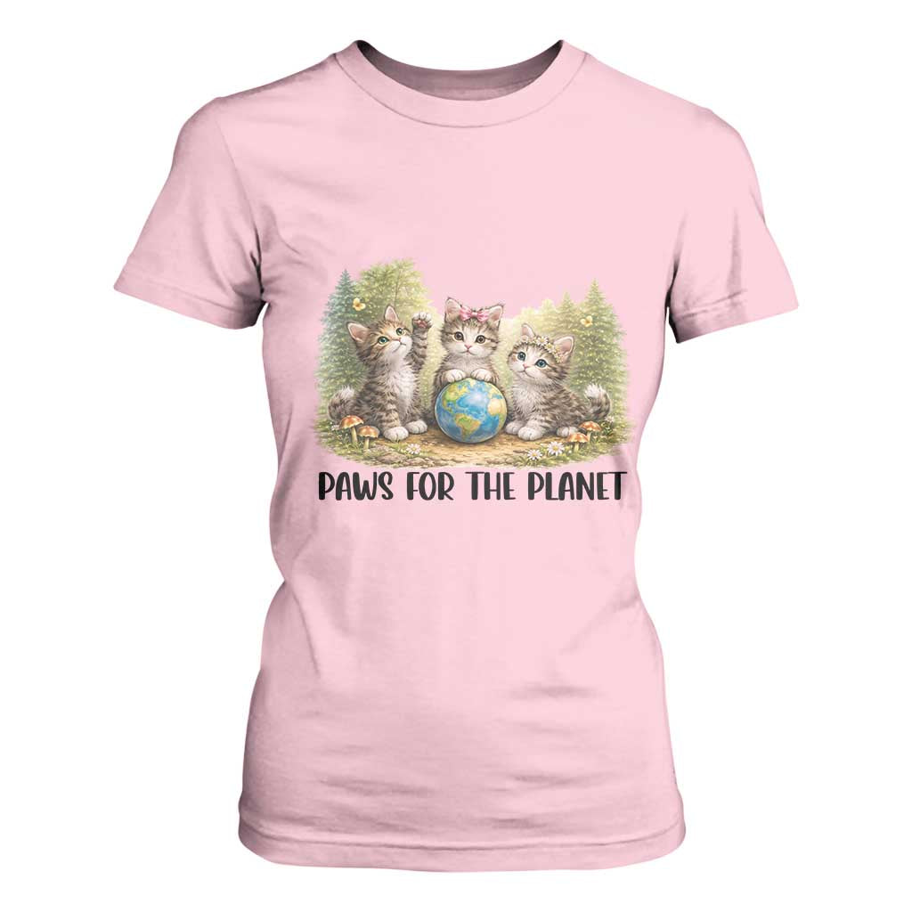 Earth Day Cat Lover T Shirt For Women Paws For The Planet TS12 Light Pink Print Your Wear