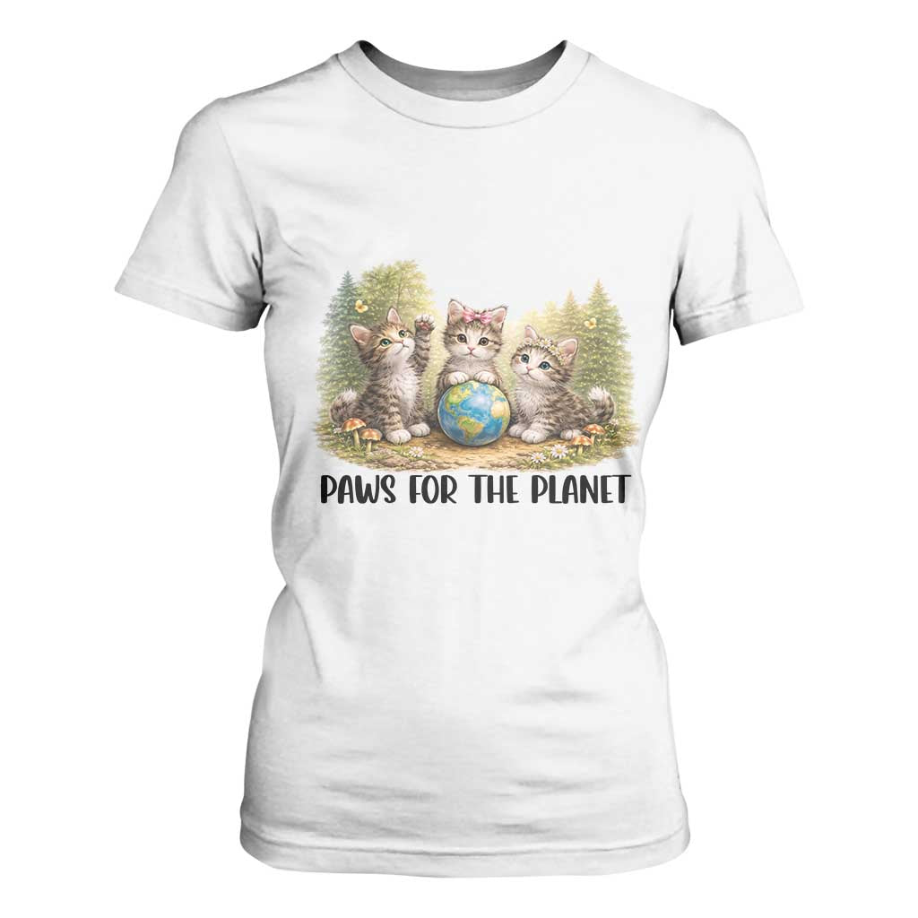 Earth Day Cat Lover T Shirt For Women Paws For The Planet TS12 White Print Your Wear