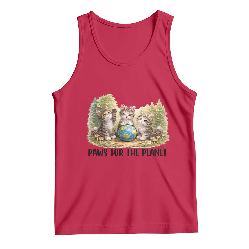 Earth Day Cat Lover Tank Top Paws For The Planet TS12 Red Print Your Wear