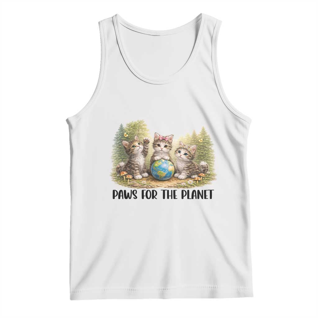 Earth Day Cat Lover Tank Top Paws For The Planet TS12 White Print Your Wear