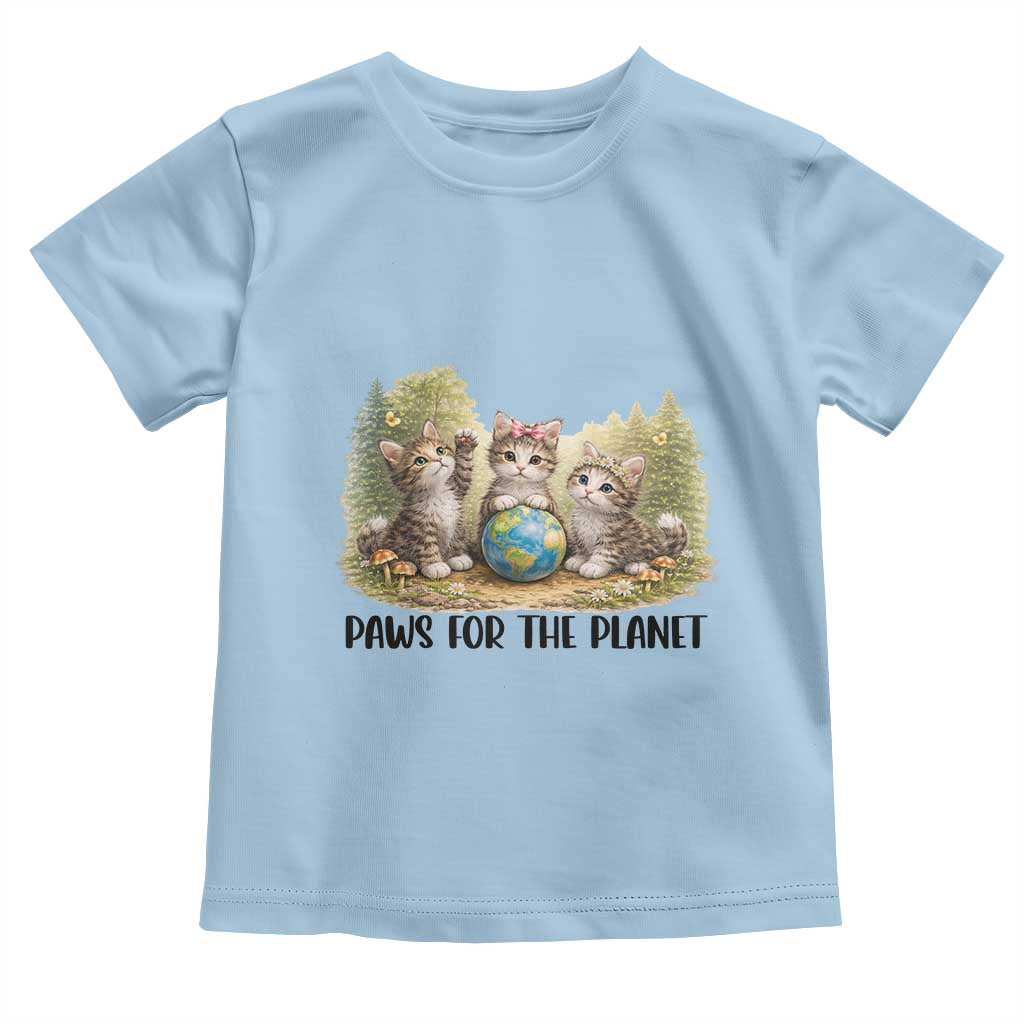Earth Day Cat Lover Toddler T Shirt Paws For The Planet TS12 Light Blue Print Your Wear