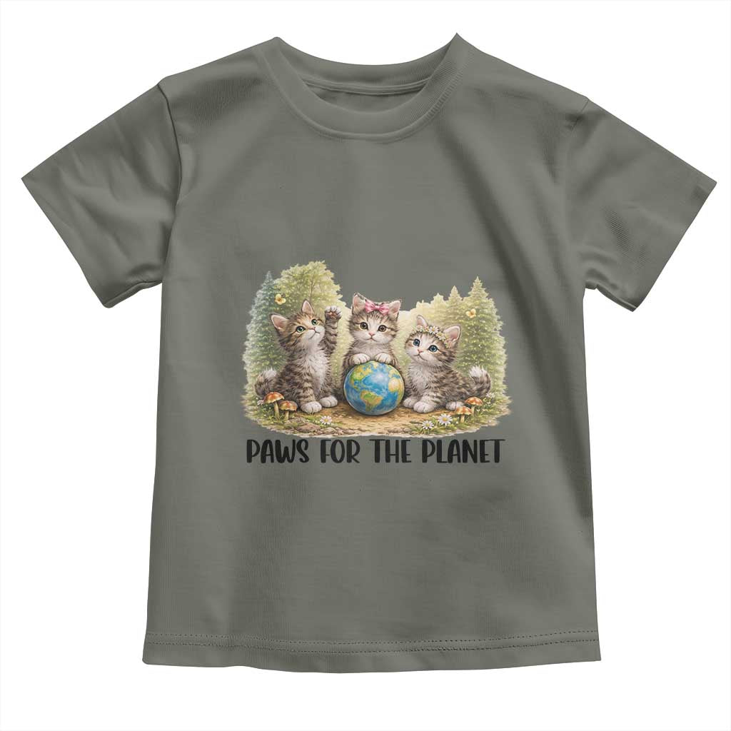 Earth Day Cat Lover Toddler T Shirt Paws For The Planet TS12 Military Green Print Your Wear