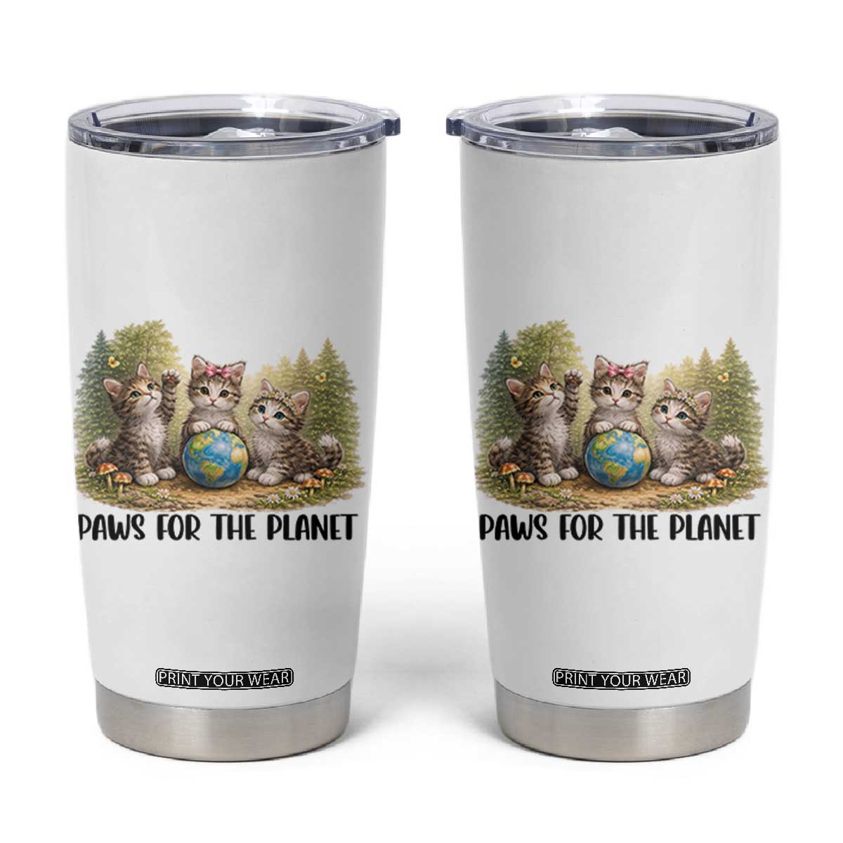 Earth Day Cat Lover Tumbler Cup Paws For The Planet TS12 White Print Your Wear