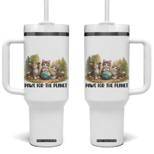 Earth Day Cat Lover Tumbler With Handle Paws For The Planet TS12 One Size: 40 oz White Print Your Wear