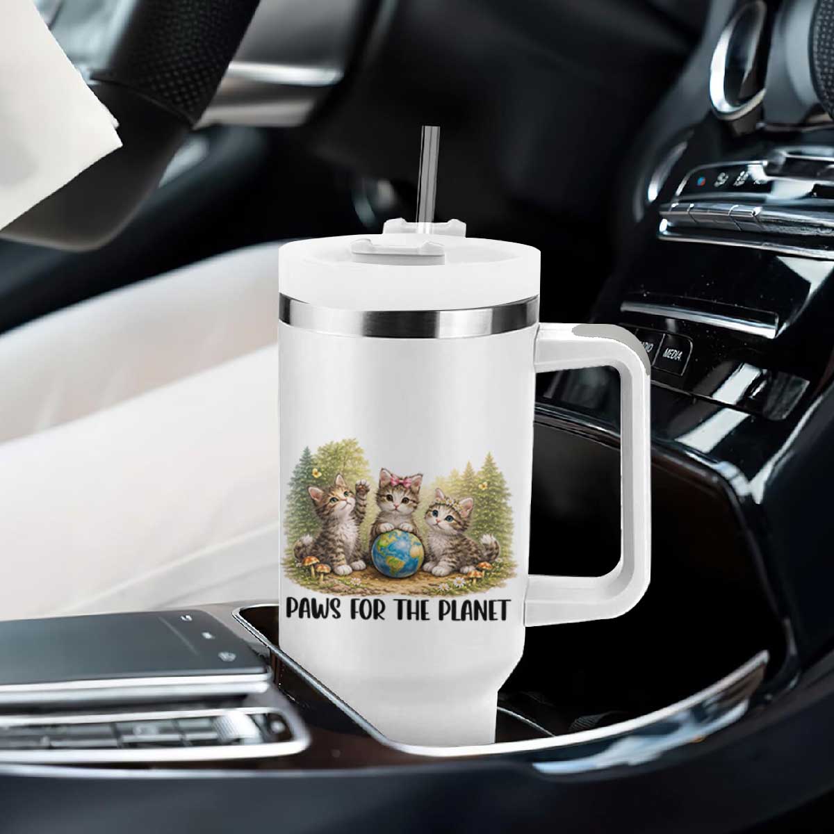Earth Day Cat Lover Tumbler With Handle Paws For The Planet TS12 Print Your Wear