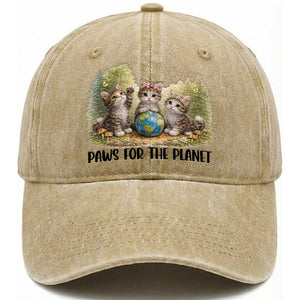 Earth Day Cat Lover Washed Cotton Baseball Cap Paws For The Planet TS12 Print Your Wear