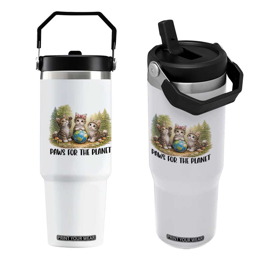 Earth Day Cat Lover Flip Straw Tumbler Paws For The Planet TS12 One Size: 30 oz White Print Your Wear
