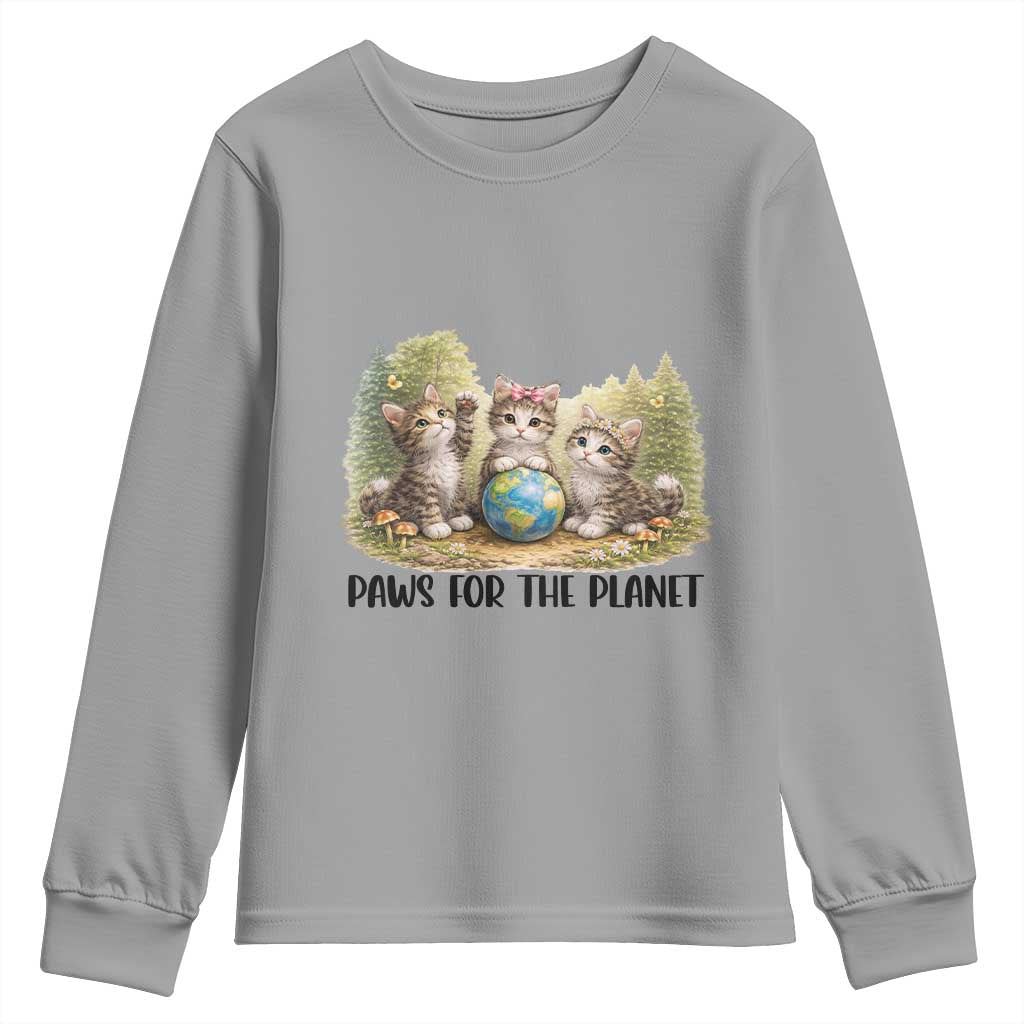 Earth Day Cat Lover Youth Sweatshirt Paws For The Planet TS12 Sport Gray Print Your Wear