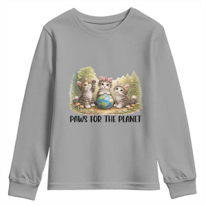 Earth Day Cat Lover Youth Sweatshirt Paws For The Planet TS12 Sport Gray Print Your Wear