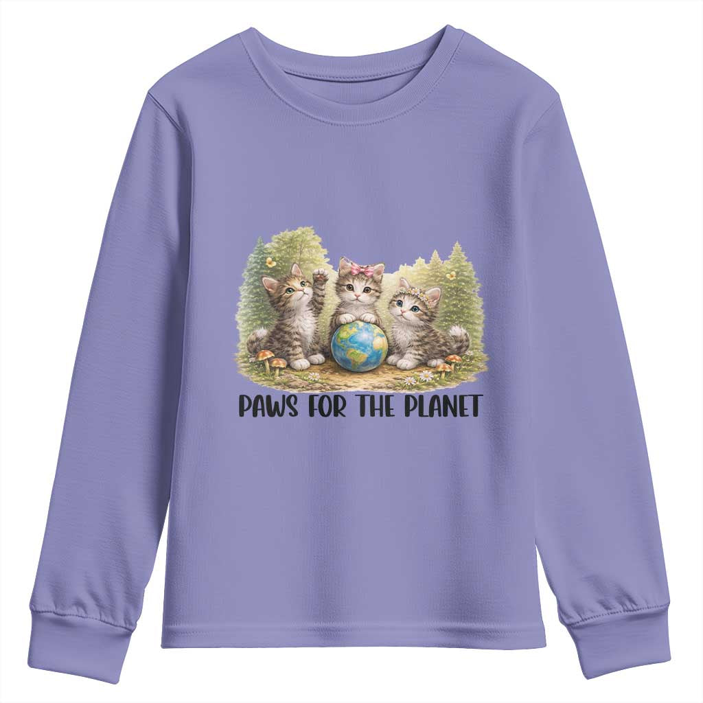 Earth Day Cat Lover Youth Sweatshirt Paws For The Planet TS12 Violet Print Your Wear