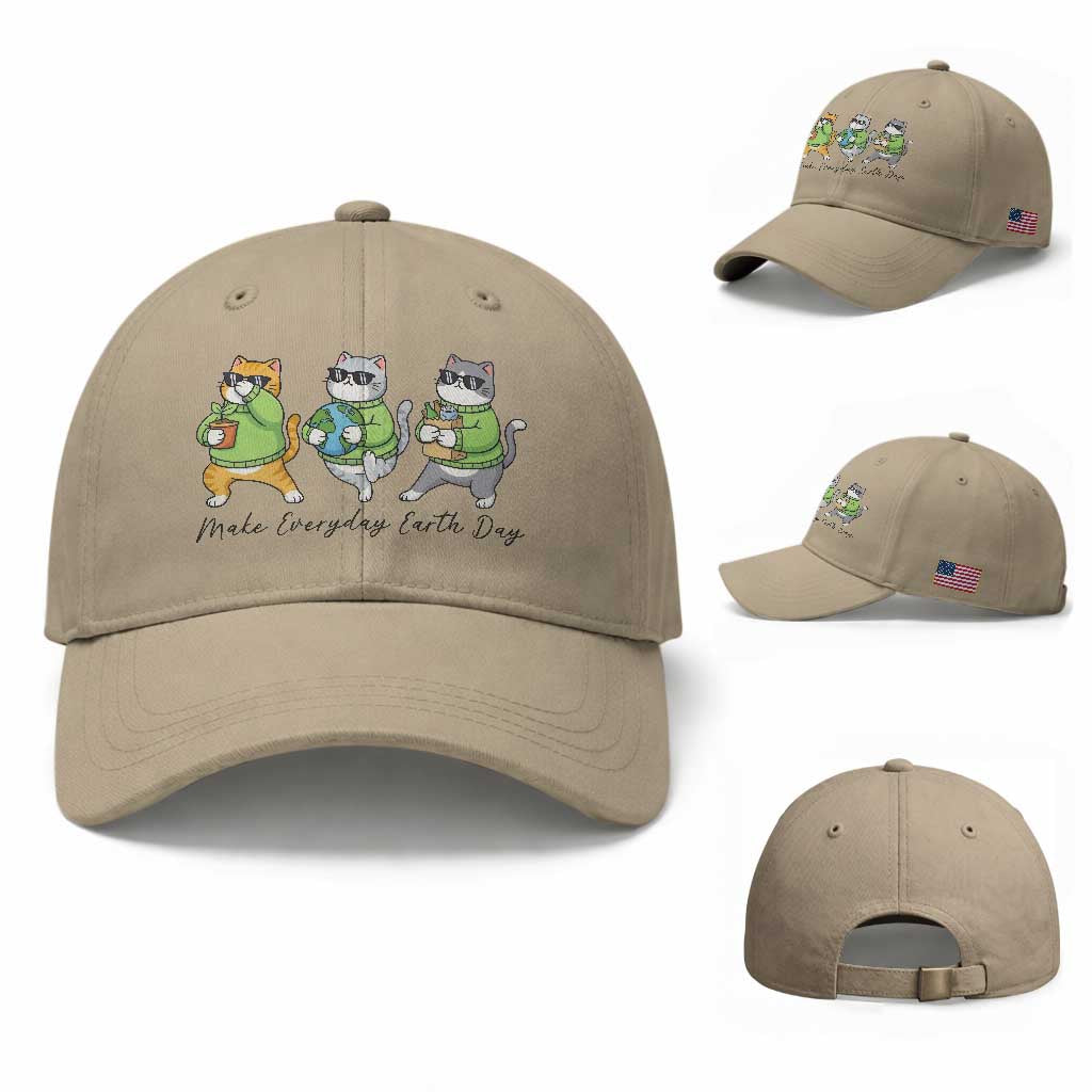Make Everyday Earth Day Baseball Cap Eco Friendly Cat Lover TS12 Baseball Cap Universal Fit Khaki Print Your Wear