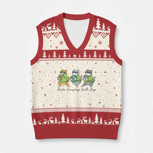 Make Everyday Earth Day V-Neck Knit Sweater Vest Eco Friendly Cat Lover TS12 Beige Red Print Your Wear