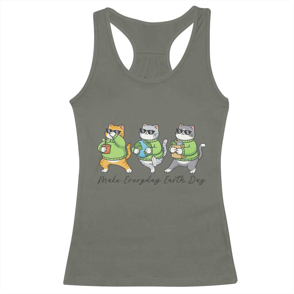 Make Everyday Earth Day Racerback Tank Top Eco Friendly Cat Lover TS12 Military Green Print Your Wear