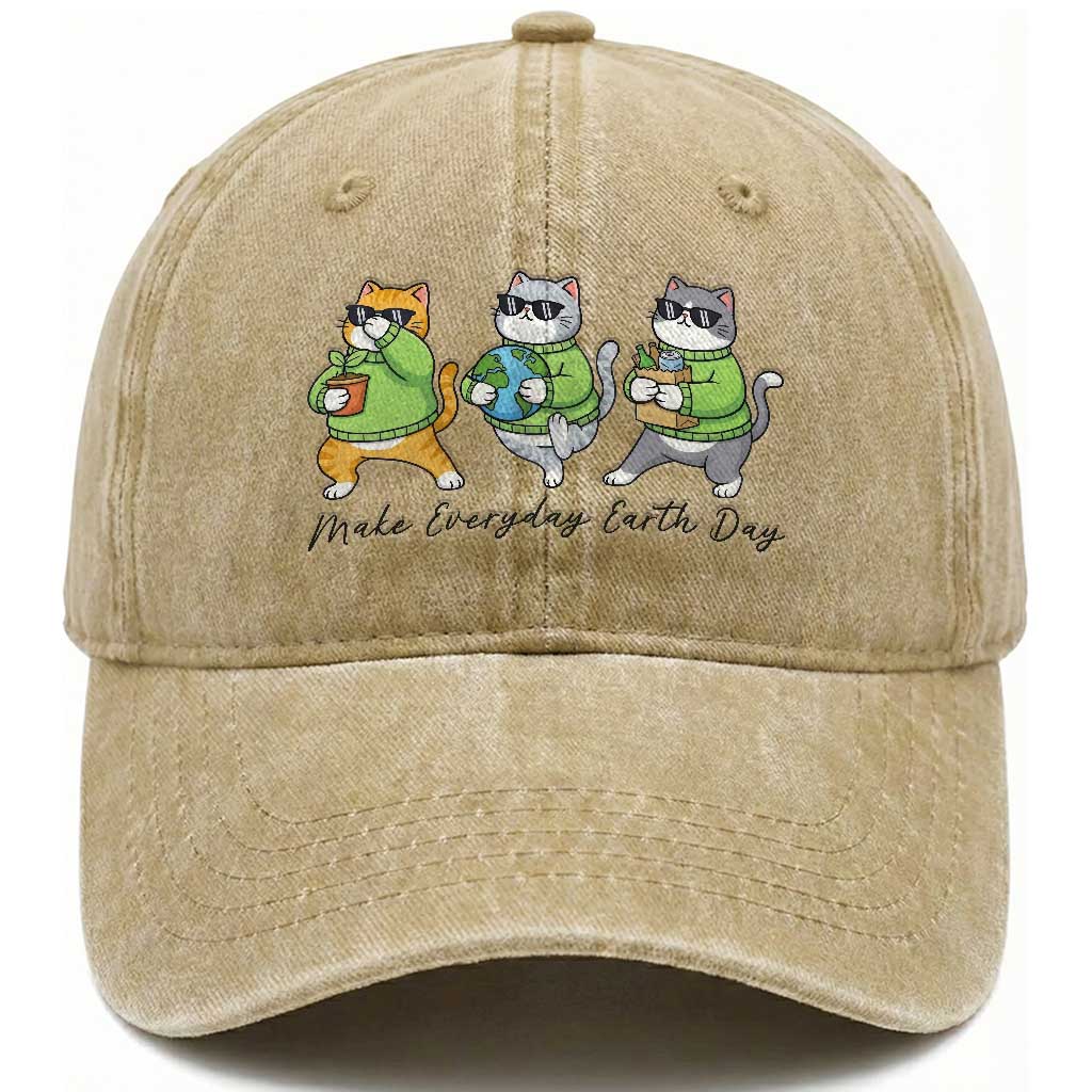 Make Everyday Earth Day Washed Cotton Baseball Cap Eco Friendly Cat Lover TS12 Print Your Wear