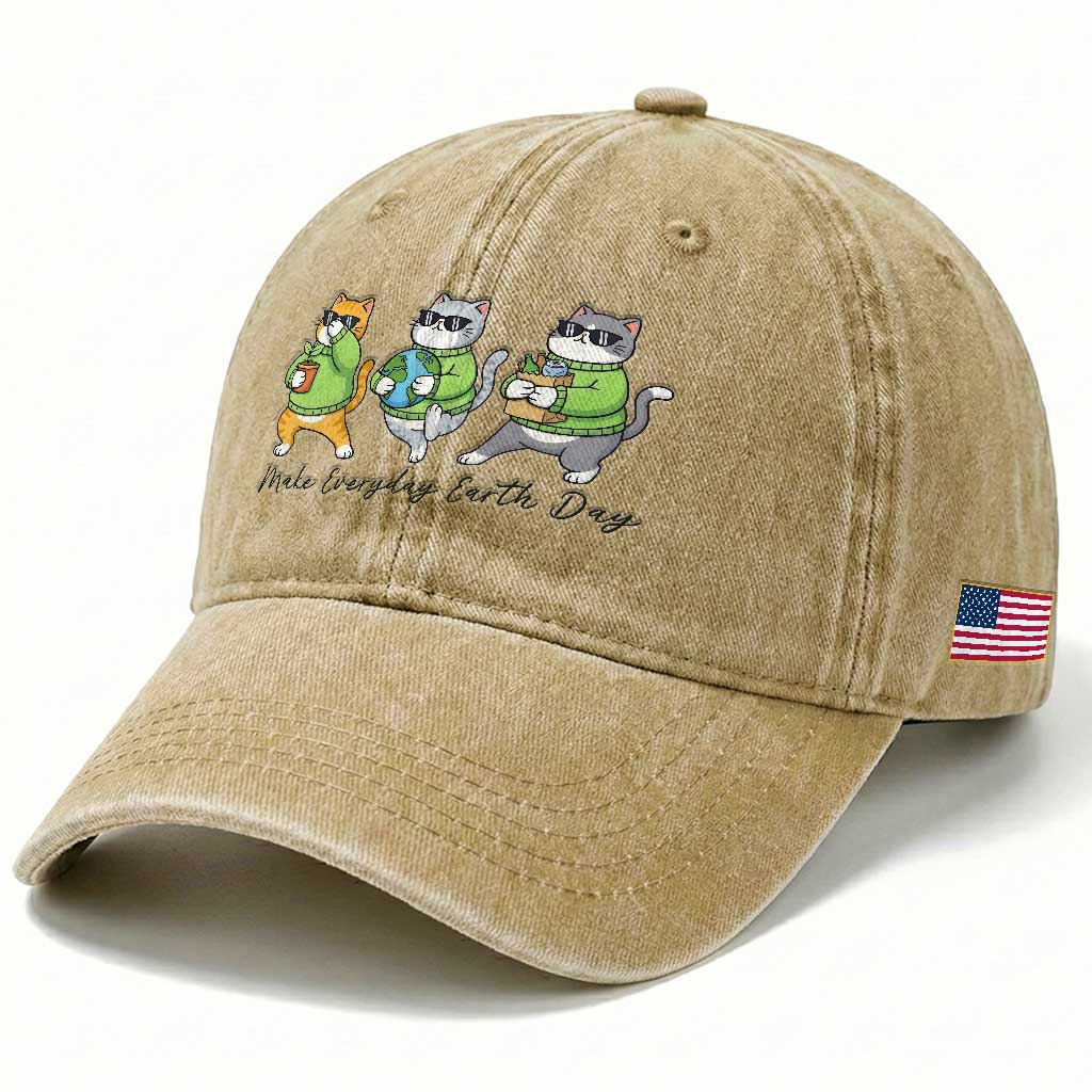 Make Everyday Earth Day Washed Cotton Baseball Cap Eco Friendly Cat Lover TS12 Print Your Wear