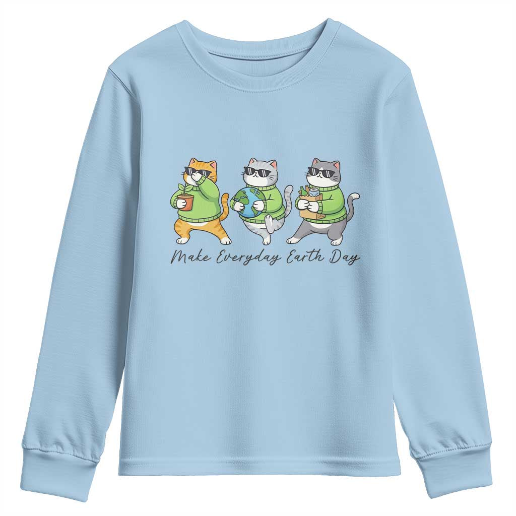 Make Everyday Earth Day Youth Sweatshirt Eco Friendly Cat Lover TS12 Light Blue Print Your Wear