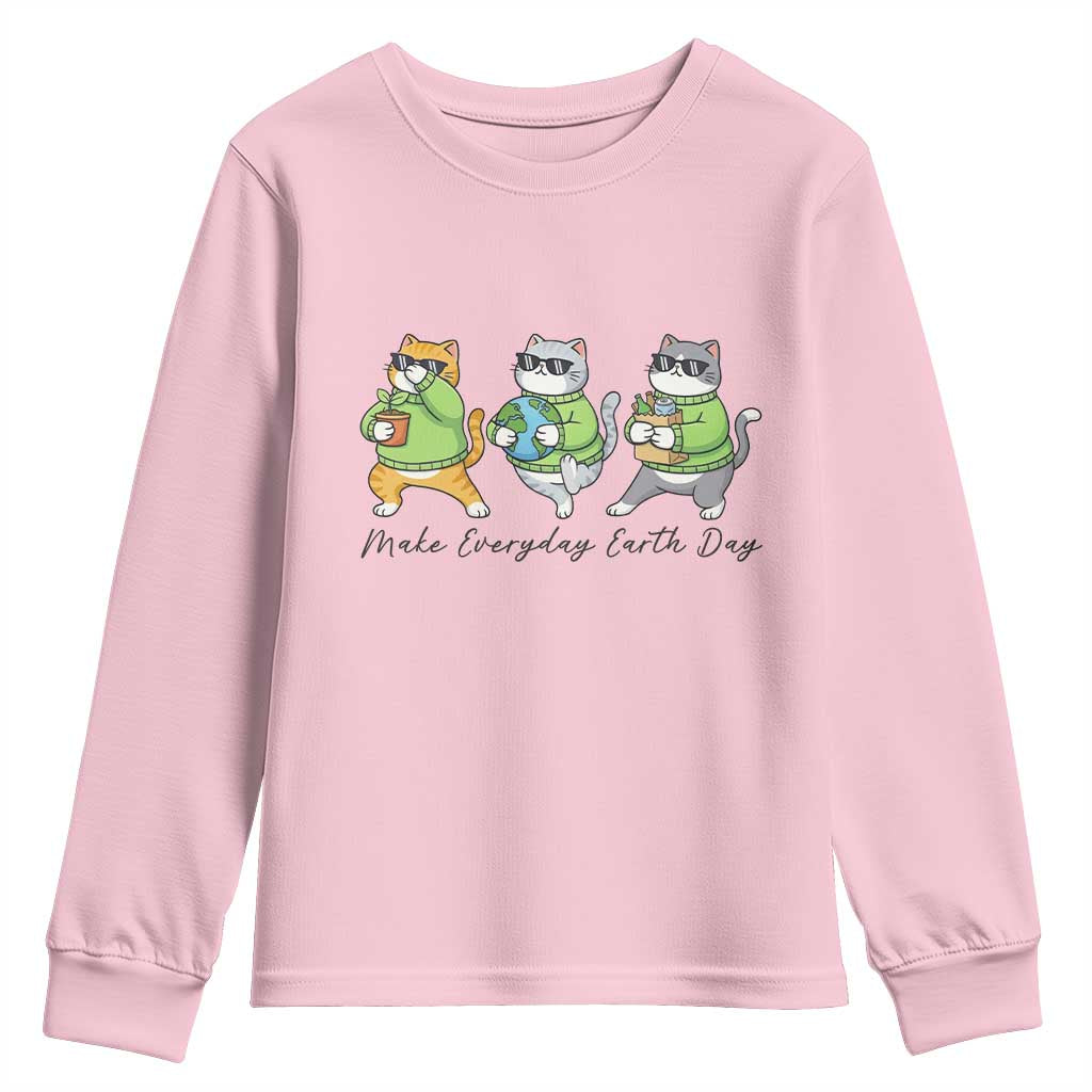 Make Everyday Earth Day Youth Sweatshirt Eco Friendly Cat Lover TS12 Light Pink Print Your Wear
