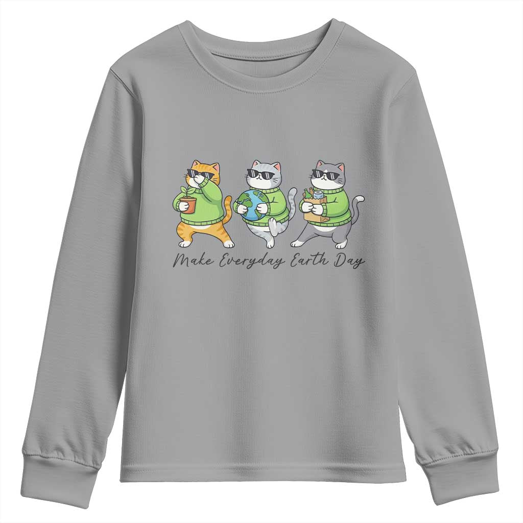 Make Everyday Earth Day Youth Sweatshirt Eco Friendly Cat Lover TS12 Sport Gray Print Your Wear