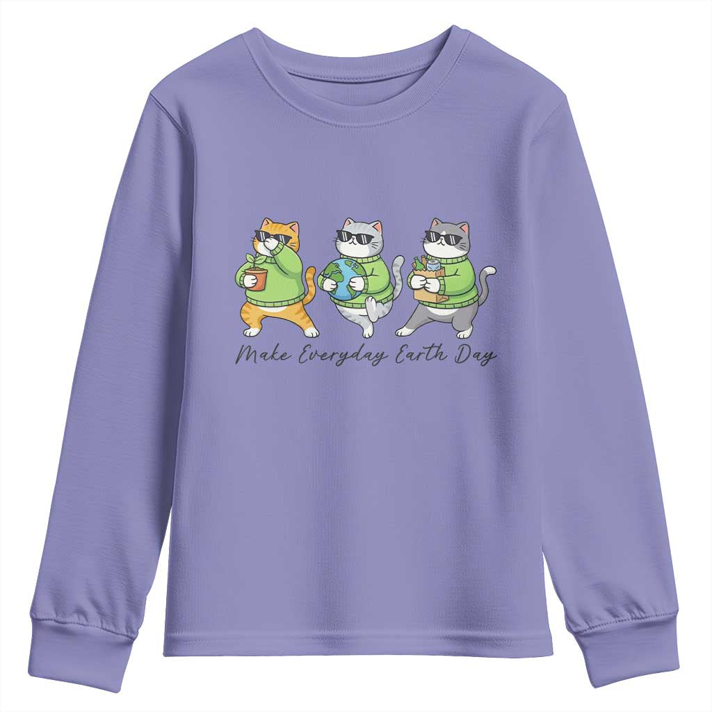 Make Everyday Earth Day Youth Sweatshirt Eco Friendly Cat Lover TS12 Violet Print Your Wear