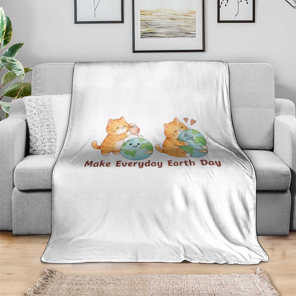 Make Everyday Earth Day Throw Blanket Cute Cat Healing Planet Earth TS12 Print Your Wear