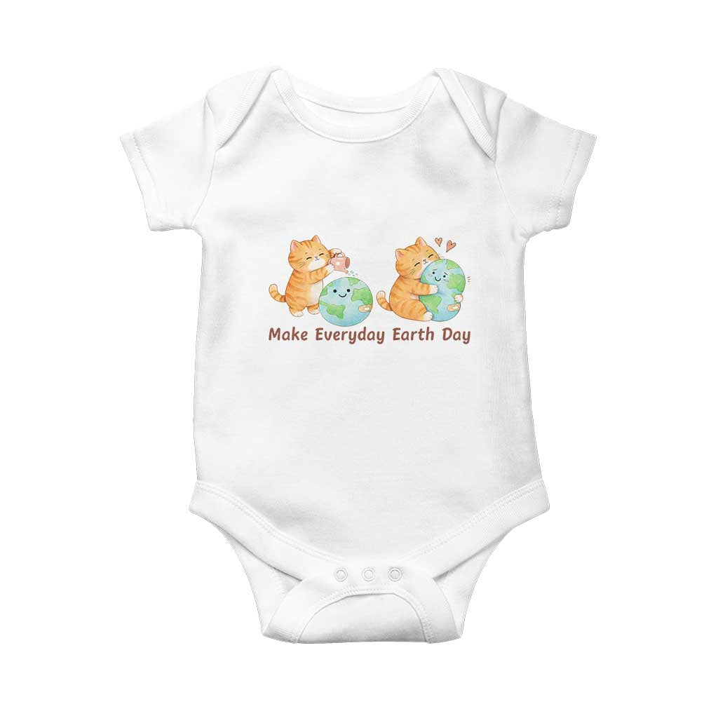 Make Everyday Earth Day Baby Onesie Cute Cat Healing Planet Earth TS12 White Print Your Wear