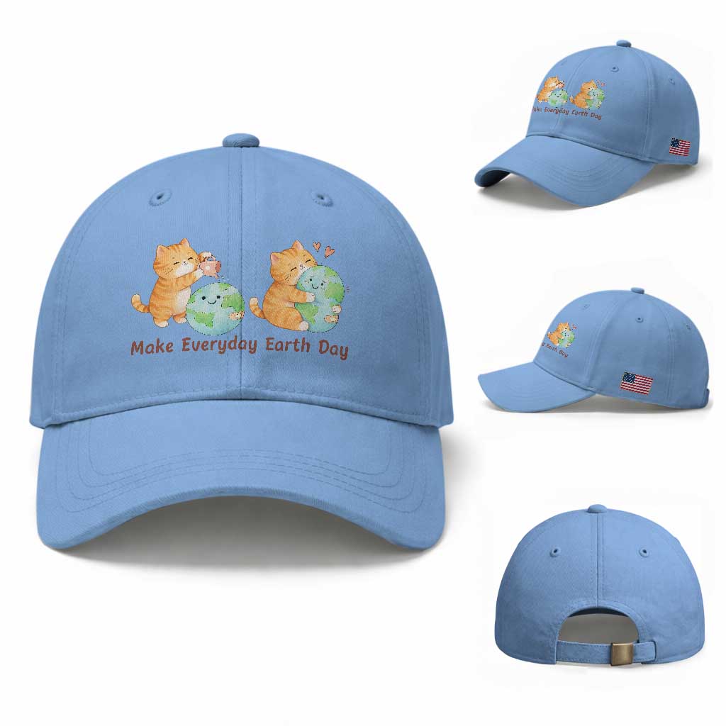 Make Everyday Earth Day Baseball Cap Cute Cat Healing Planet Earth TS12 Baseball Cap Universal Fit Light Blue Print Your Wear