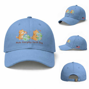 Make Everyday Earth Day Baseball Cap Cute Cat Healing Planet Earth TS12 Baseball Cap Universal Fit Light Blue Print Your Wear