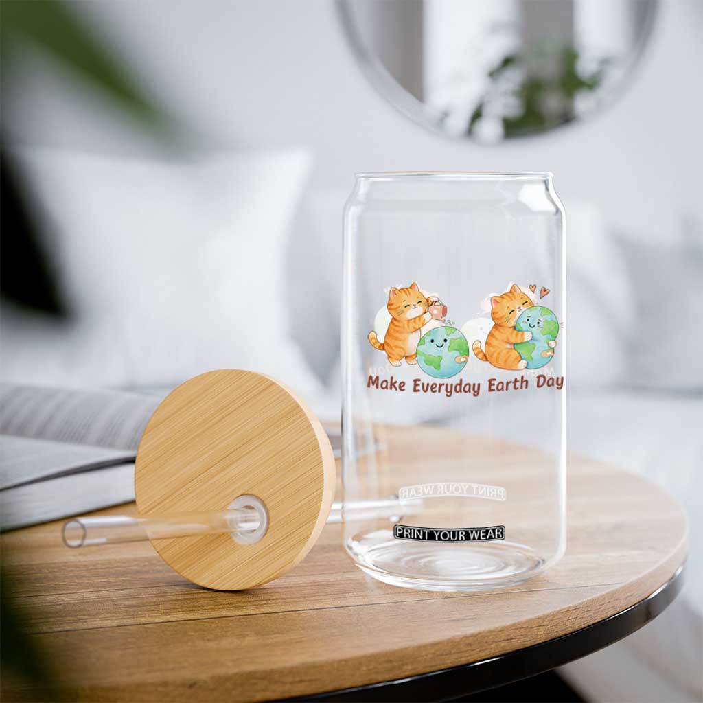 Make Everyday Earth Day Glass Can Cute Cat Healing Planet Earth TS12 Print Your Wear