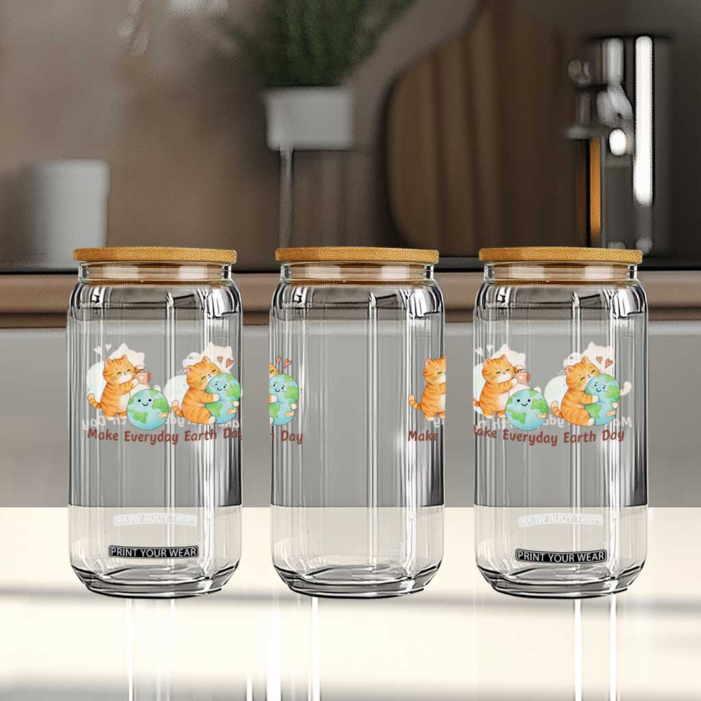 Make Everyday Earth Day Glass Can Cute Cat Healing Planet Earth TS12 Print Your Wear