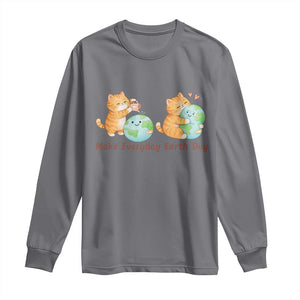 Make Everyday Earth Day Long Sleeve Shirt Cute Cat Healing Planet Earth TS12 Charcoal Print Your Wear