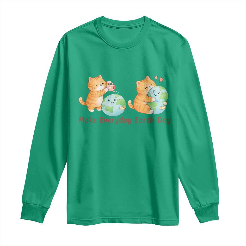 Make Everyday Earth Day Long Sleeve Shirt Cute Cat Healing Planet Earth TS12 Irish Green Print Your Wear