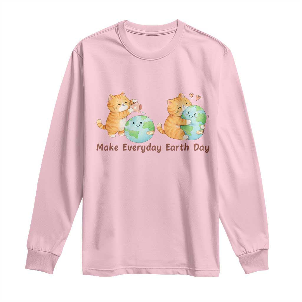 Make Everyday Earth Day Long Sleeve Shirt Cute Cat Healing Planet Earth TS12 Light Pink Print Your Wear
