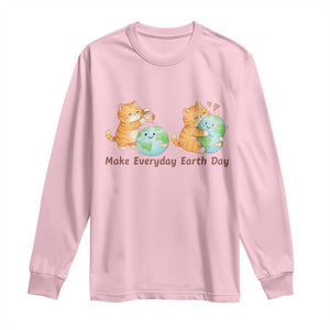 Make Everyday Earth Day Long Sleeve Shirt Cute Cat Healing Planet Earth TS12 Light Pink Print Your Wear