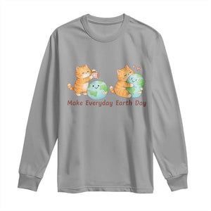 Make Everyday Earth Day Long Sleeve Shirt Cute Cat Healing Planet Earth TS12 Sport Gray Print Your Wear