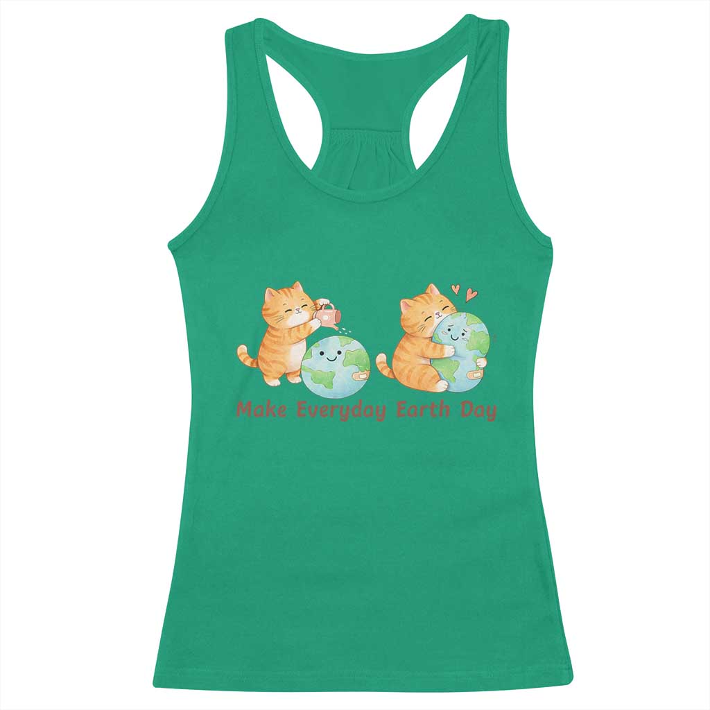 Make Everyday Earth Day Racerback Tank Top Cute Cat Healing Planet Earth TS12 Irish Green Print Your Wear