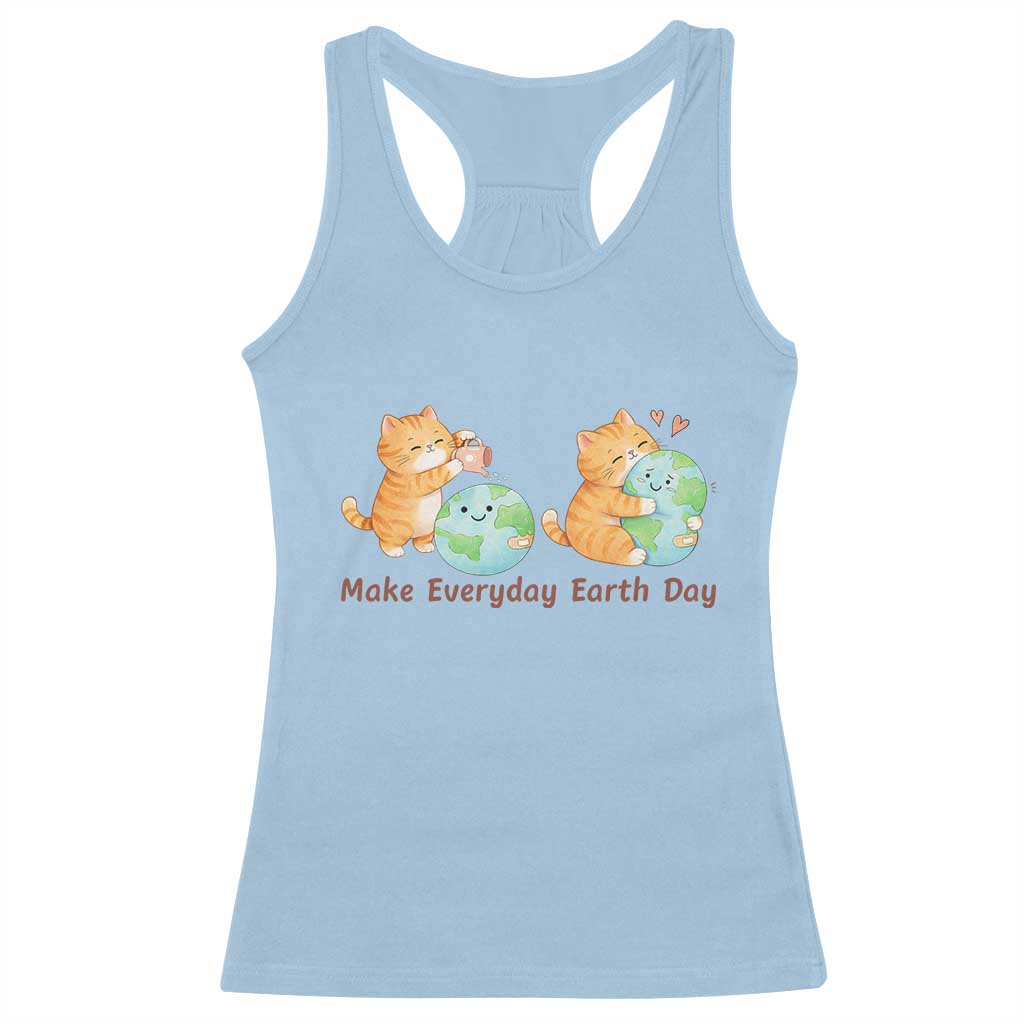 Make Everyday Earth Day Racerback Tank Top Cute Cat Healing Planet Earth TS12 Light Blue Print Your Wear