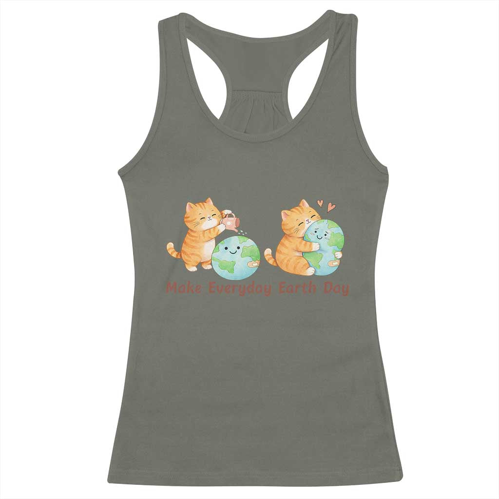 Make Everyday Earth Day Racerback Tank Top Cute Cat Healing Planet Earth TS12 Military Green Print Your Wear